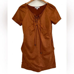 Patrons Of Peace Brown Faux Suede‎ Short Sleeve Dress XS